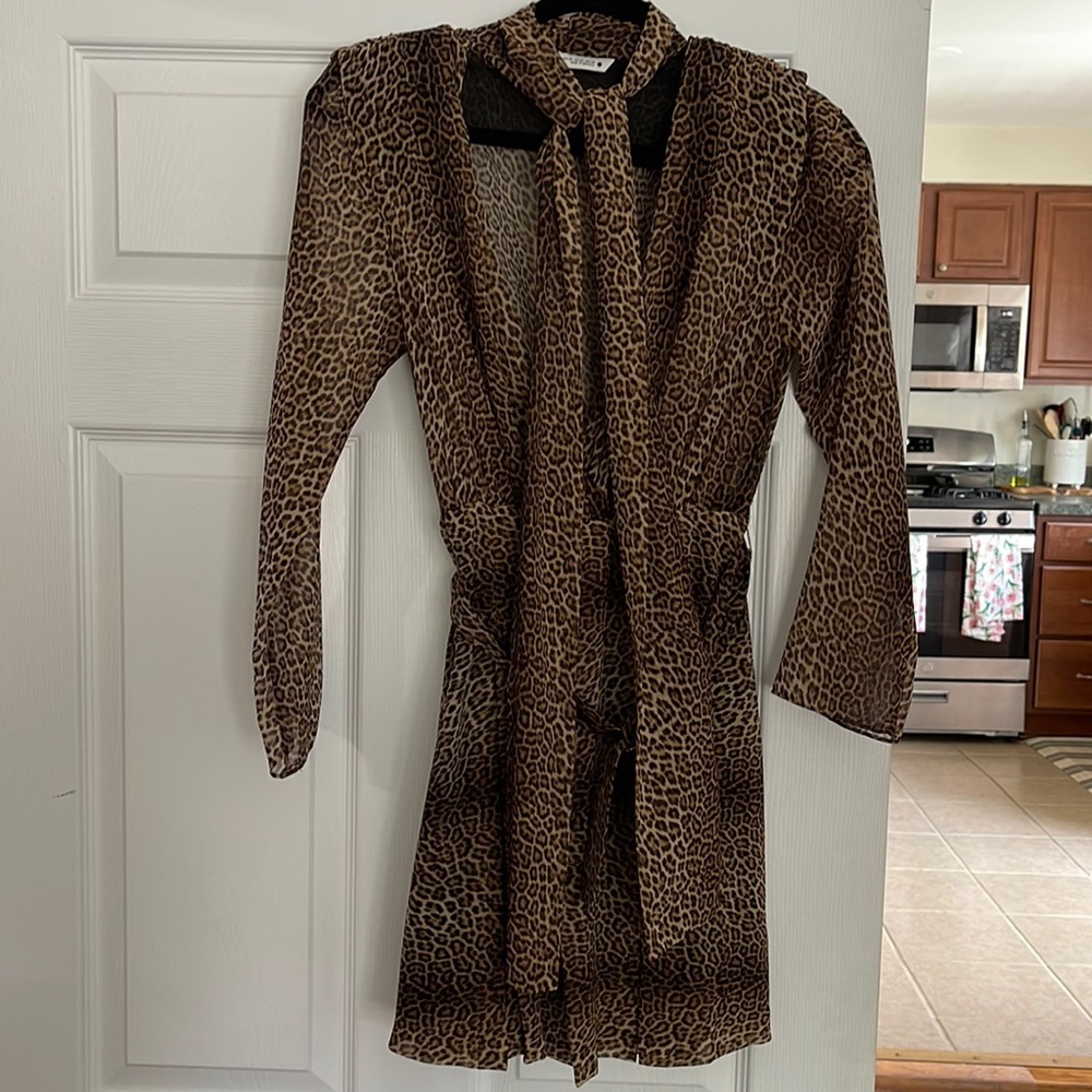 Zara leopard long sleeve belted dress